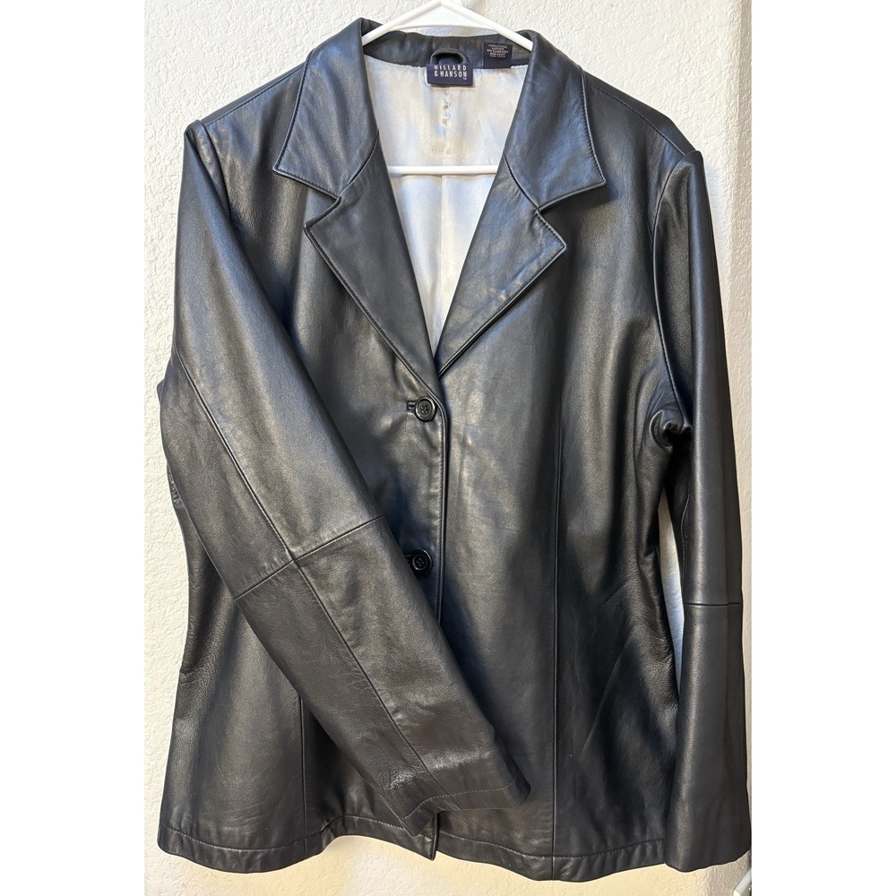 Vintage Y2K Hillard & Hanson Black Leather Jacket Women's XL Classic Retro